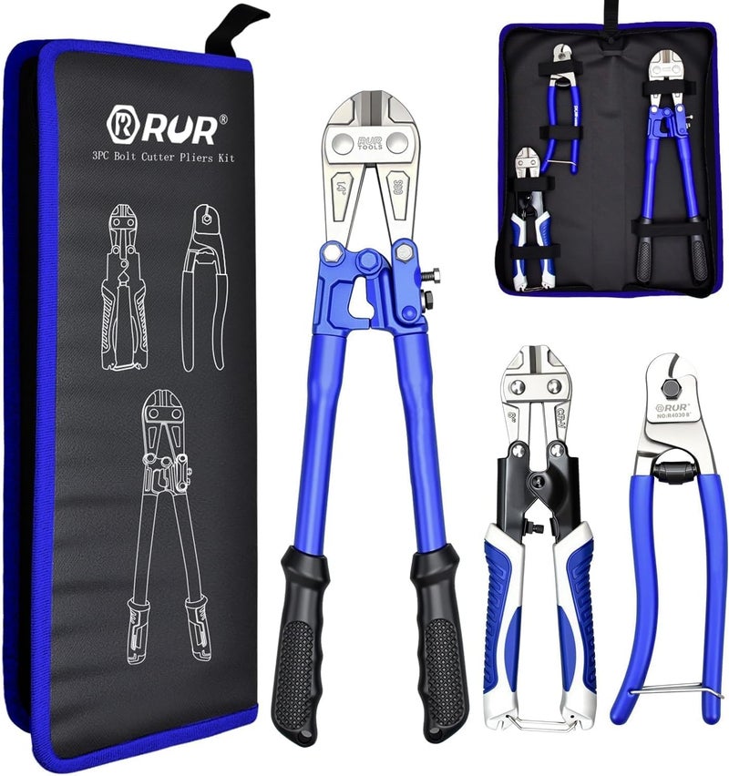 vomex 3Pcs Wire Cutters Heavy Duty Set - with Carry Case,14" Bolt Cutter,8" Wire Cutters Heavy Duty and 8" Wire Rope Cutter, Ergonomic Handle for Cutting Locks, Chains, Iron Wire, Includes Carrying Case - Image 1